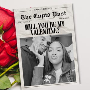 Will You Be My Valentine Newspaper Template, Personalized Valentine gift, Valentine’s Day printable, Flower Bouquet Wrap Template, valentine