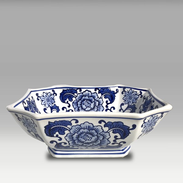 The Marselle : Tazón hexagonal de estilo provenzal azul y blanco