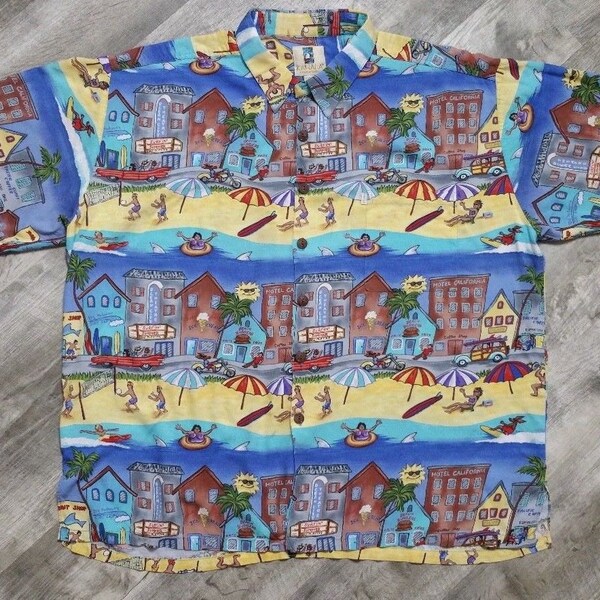 Vintage Kahala Hawaiian Camp Shirt Hotel California Print size 2XL 100% Rayon