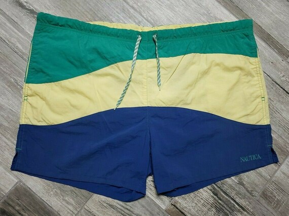 blue and yellow swim trunks