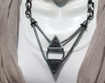 Bold WILMA SPAGLI necklace, made in Italy, metal, modernist, brutalist design, stamped, signed, well-made,  A-1 condition