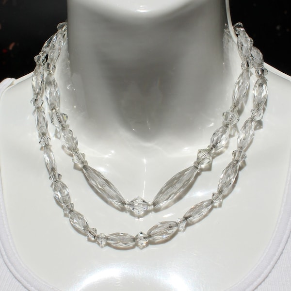 1920s Rock crystal quartz necklace, sterling, 2 strands, excellent condition, strung on silver chain, silver clasp