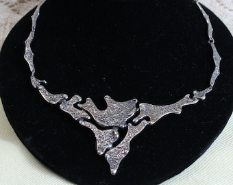 DARVEAU modernist-brutalist necklace, Quebec designer, 1970s, abstract design, A-1 condition