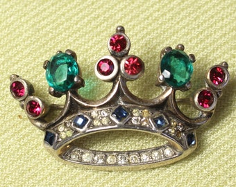 TRIFARI Crown Pin, sterling, book piece, designed by Alfred Philippe, 1945