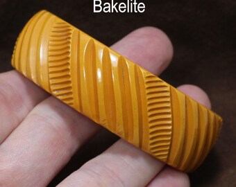 Pulsera de baquelita, color caramelo, tallada a mano, atractivo diseño decorativo, década de 1940, estado A-1