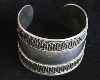Wide Silver Cuff Bracelet, Sterling, Handsome Design