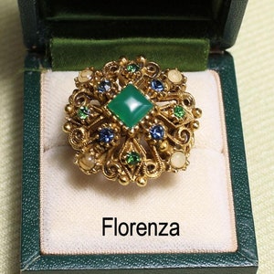 Large FLORENZA vintage crown ring, glass sets, 1960s, attractive design, A-1 condition