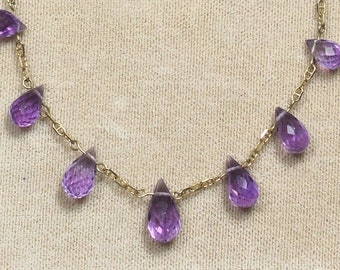 Amethyst briolette, 18K, faceted bead necklace, elegant design