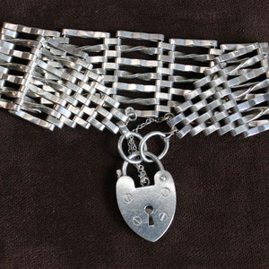 ANTIQUE silver GATE bracelet with heart padlock, stamped, 1" gate, classic design, Excellent condition