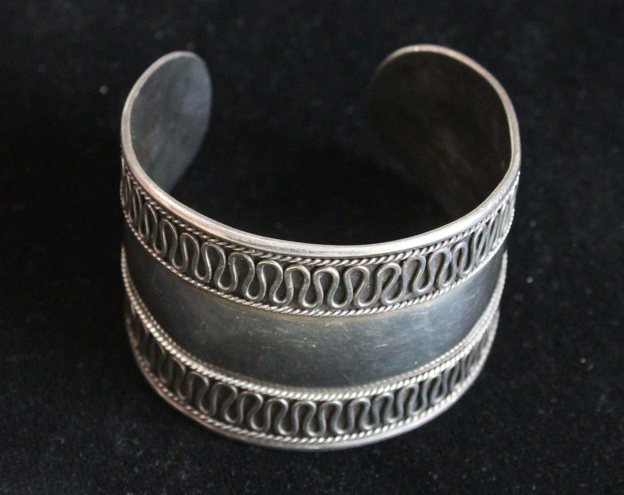 Wide Silver Cuff Bracelet, Sterling, Handsome Design
