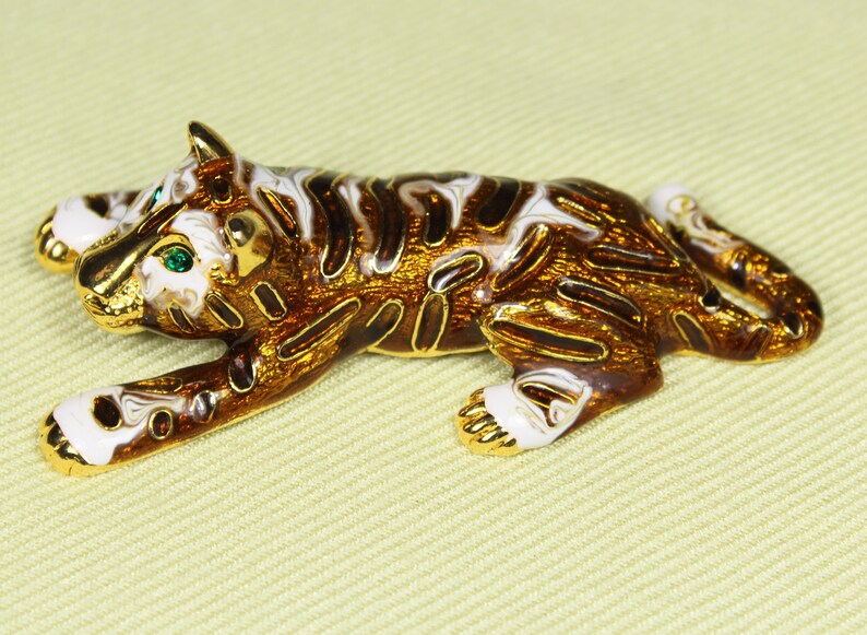 GIANT tiger pin enamel enamel pristine condition 3.5 inches Free shipping to US and Canada stylized design Cute