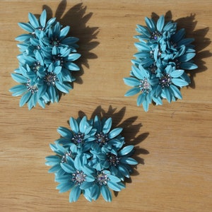 Signed CORO “baby blue” flower pin and earrings, vintage 1950s, mint condition, cheerful