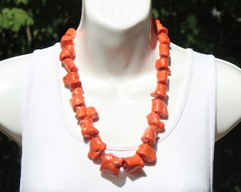 Salmon CORAL necklace, 25 LARGE baroque beads, hand knotted, impressive look, excellent condition
