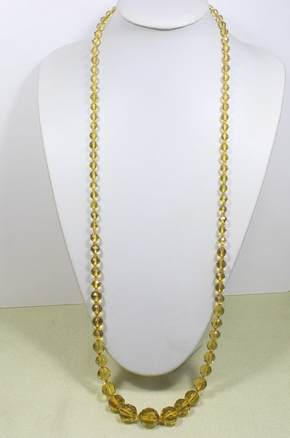 1920s flapper glass necklace, yellow faceted grad… - image 3