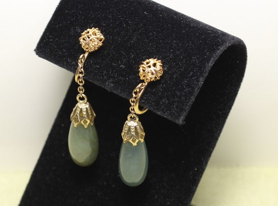 14K Antique jade tear-drop shape earrings, Chines… - image 7