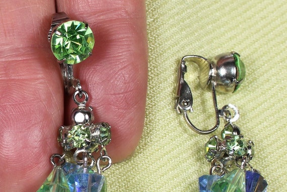 hand made excellent condition 1980s fun dangly design gorgeous glass crystals Tall CHANDELIER EARRINGS Free shipping to US and Canada
