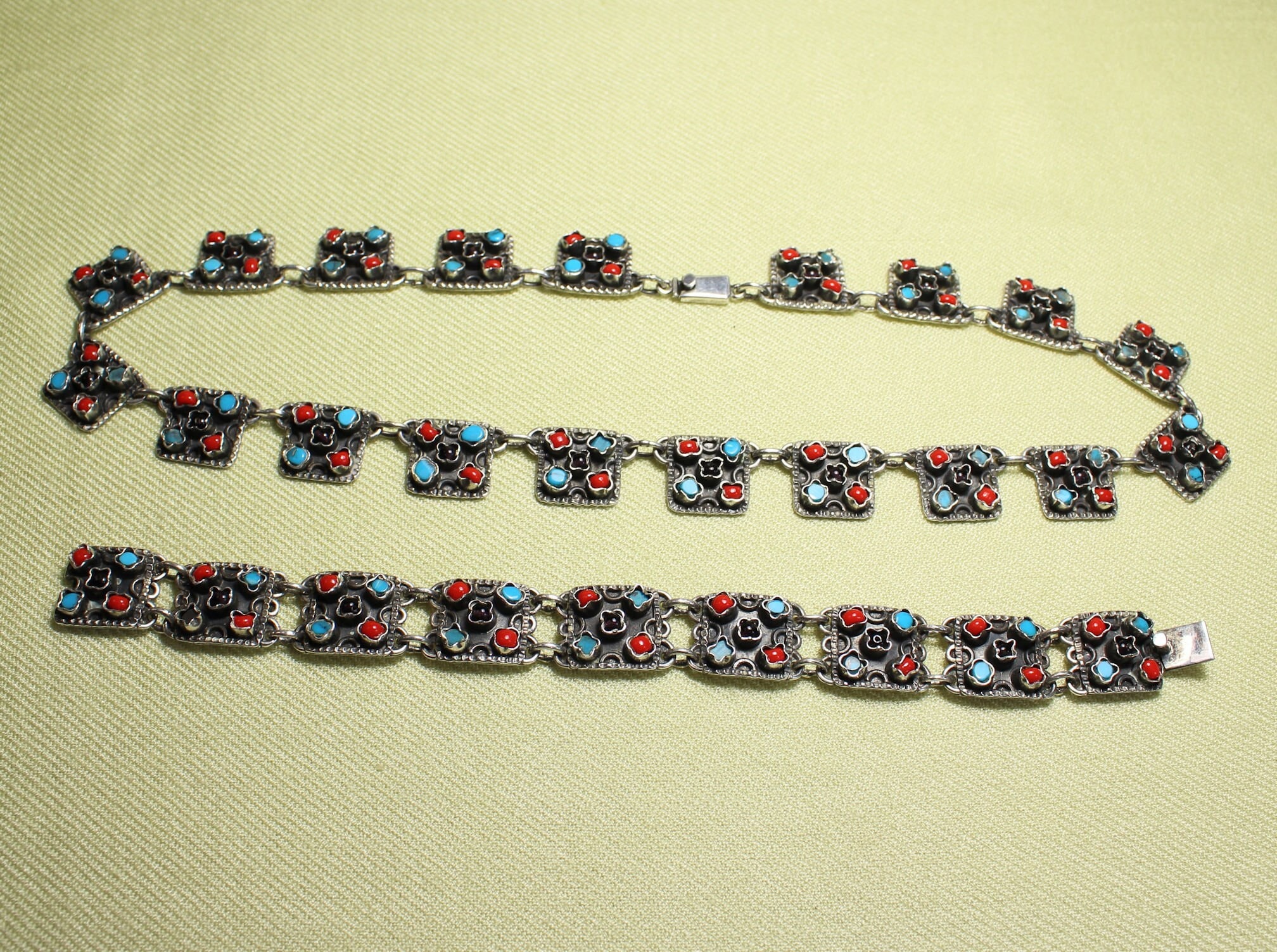 【 mexican　jewelry　925 】 MEXICAN Necklace, Bracelet Set, 925 Silver, Stamped TL-10