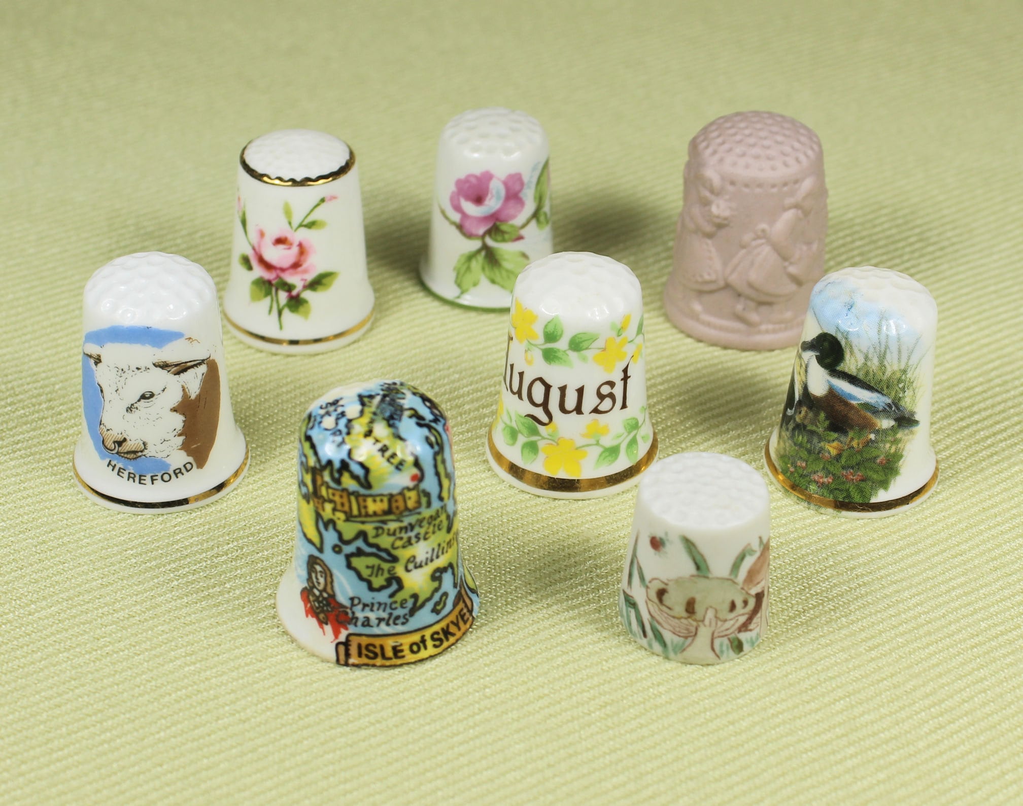 8 Vintage Thimbles, Fine Ceramic, Excellent Quality, Nice Designs
