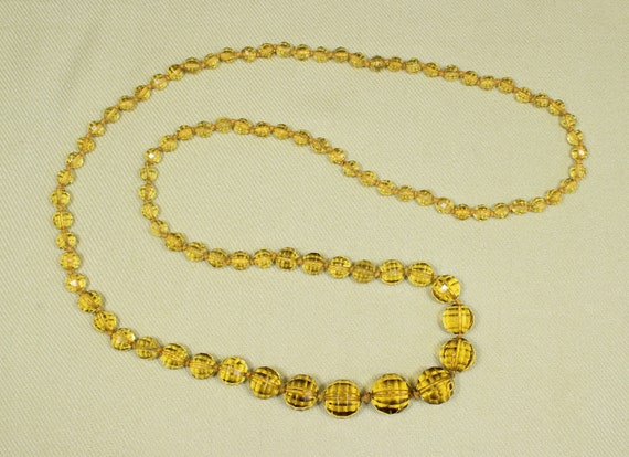 1920s flapper glass necklace, yellow faceted grad… - image 1