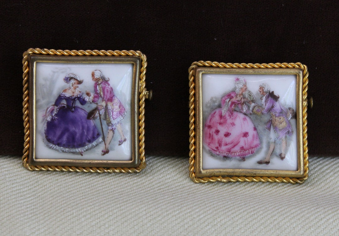 Two Vintage LIMOGES Pins France Porcelain 18th Century Etsy