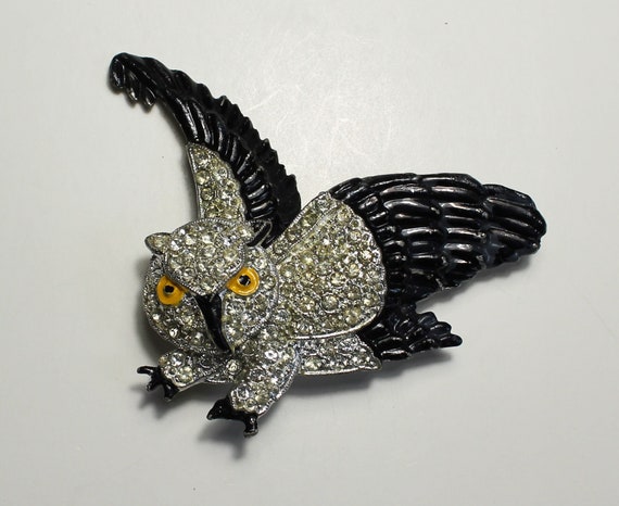 LARGE 1930s flying owl pin, book piece, art deco,… - image 1