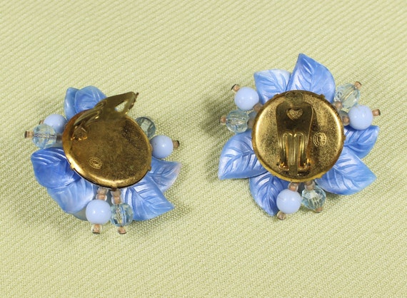 Very large 1950s funky German blue earrings, flor… - image 5