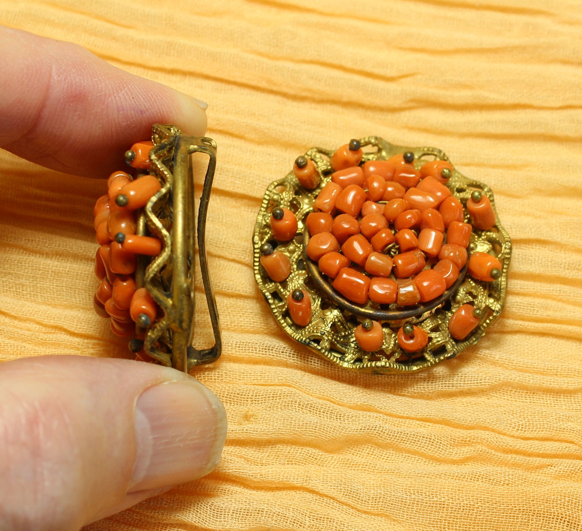 Antique Coral Buckle, Early 1900s, Brass, Handsome Design 