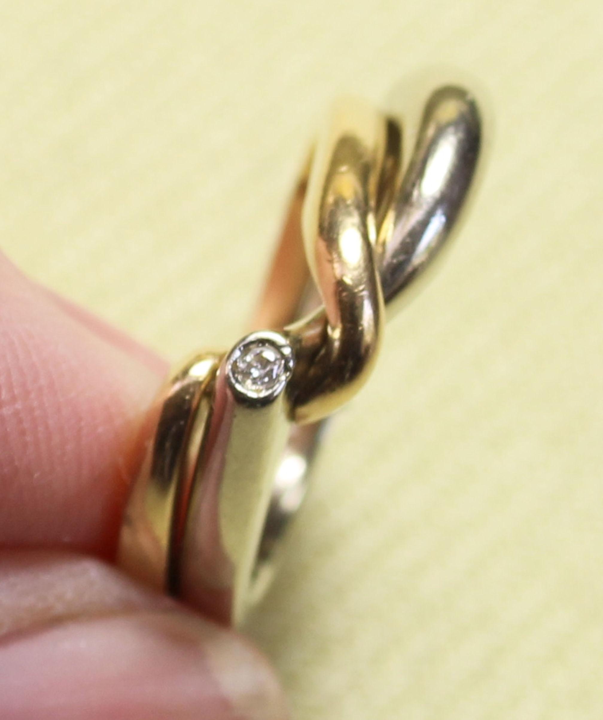 Two Rings Interwining Sweet Two-color Gold, Intertwining Rings With Diamond, Stamped 10K ...