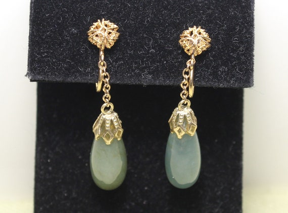 14K Antique jade tear-drop shape earrings, Chines… - image 5