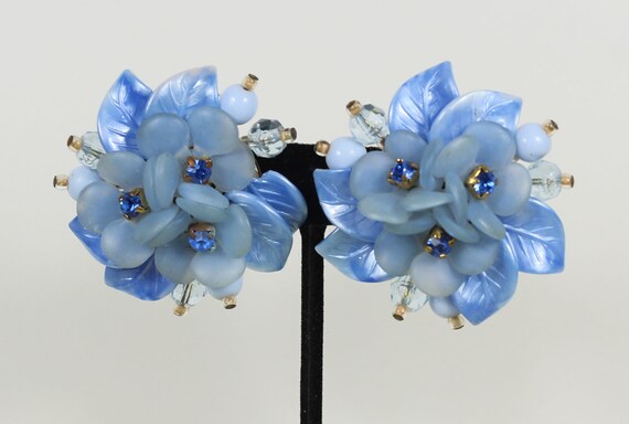 Very large 1950s funky German blue earrings, flor… - image 4