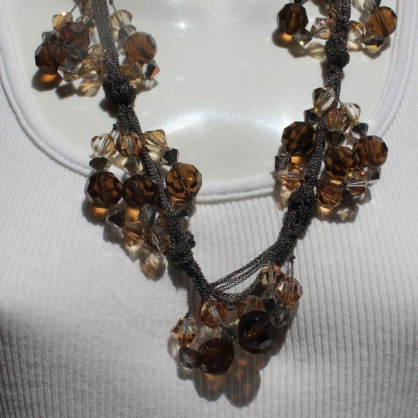 BASIA DESIGN necklace, signed, 20 lines of chain, glass beads, over the head, fine chain necklace, hand crafted, A-1