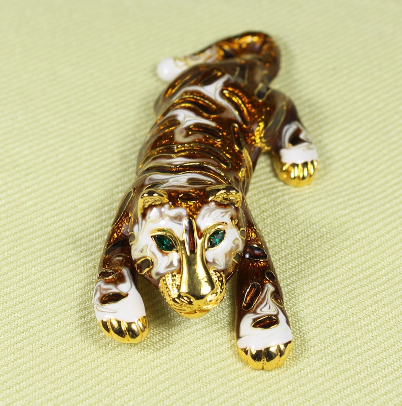 GIANT tiger pin enamel enamel pristine condition 3.5 inches Free shipping to US and Canada stylized design Cute