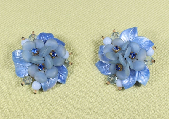 Very large 1950s funky German blue earrings, flor… - image 6