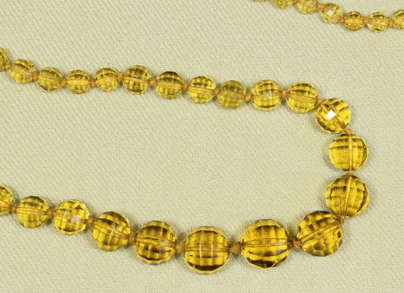 1920s flapper glass necklace, yellow faceted grad… - image 2