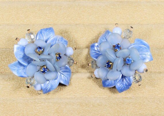 Very large 1950s funky German blue earrings, flor… - image 2