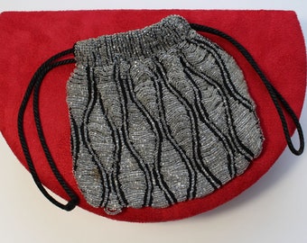 1920s Deco flapper beaded purse, vintage, drawstring, excellent condition