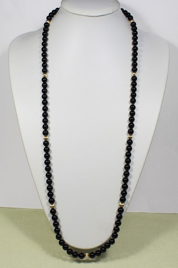 14K Black ONYX necklace, “over-the-head,” hand kn… - image 2