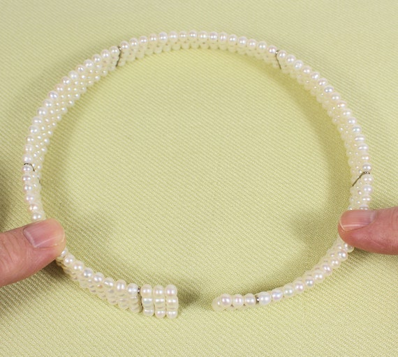 Freshwater pearl necklace, adjusts to neck, handmade, bridal (or not), four pearl lines, well matched, mint condition View 2