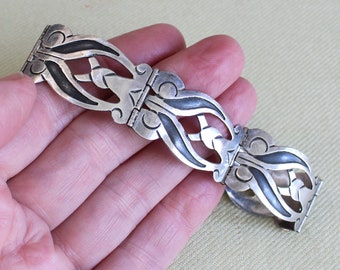 Vintage Mexican Silver Bracelet, 4 Panels, Handcrafted