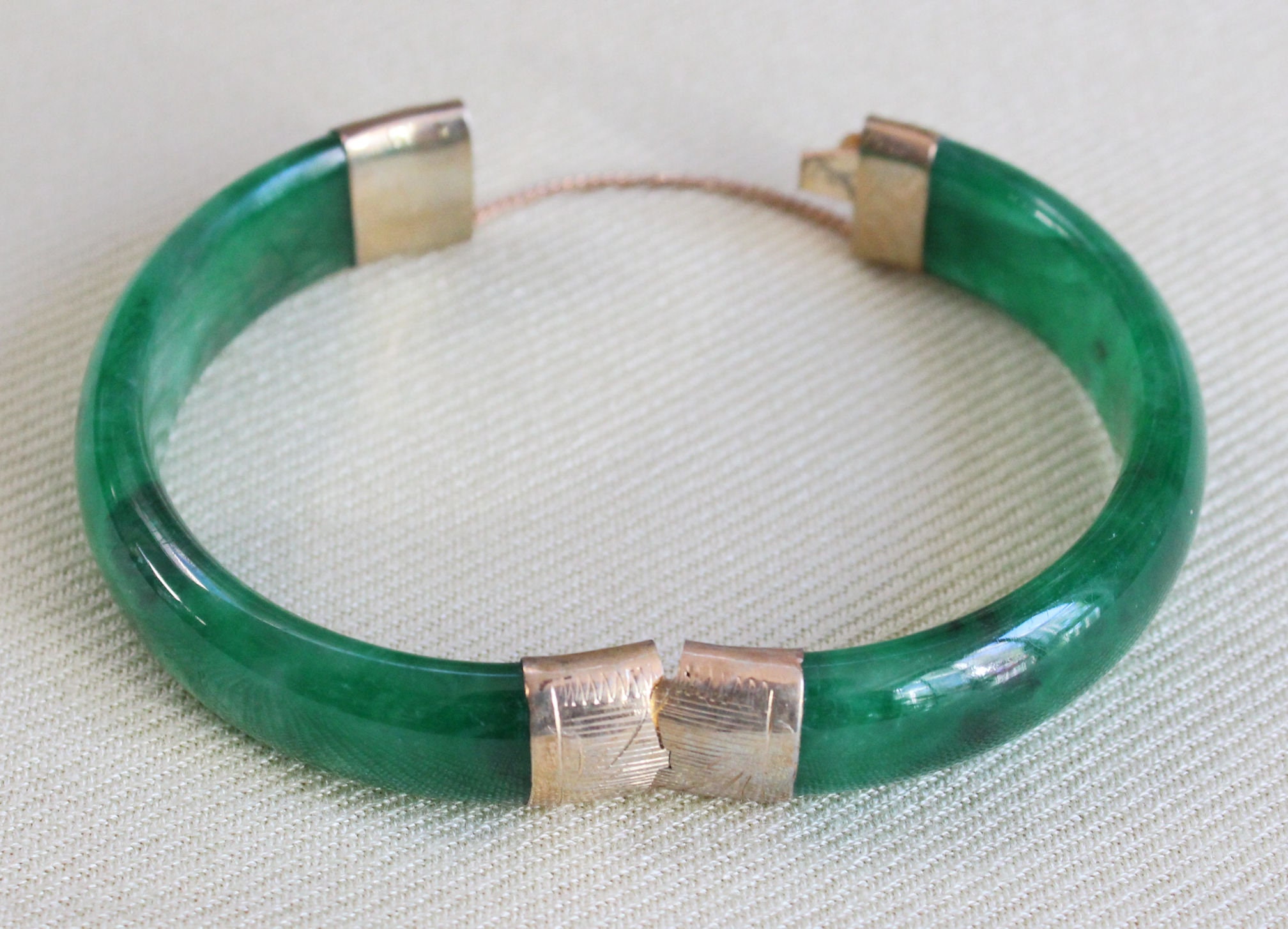 14K Hinged JADEITE Bangle Bracelet Spinach Green Jade Etsy