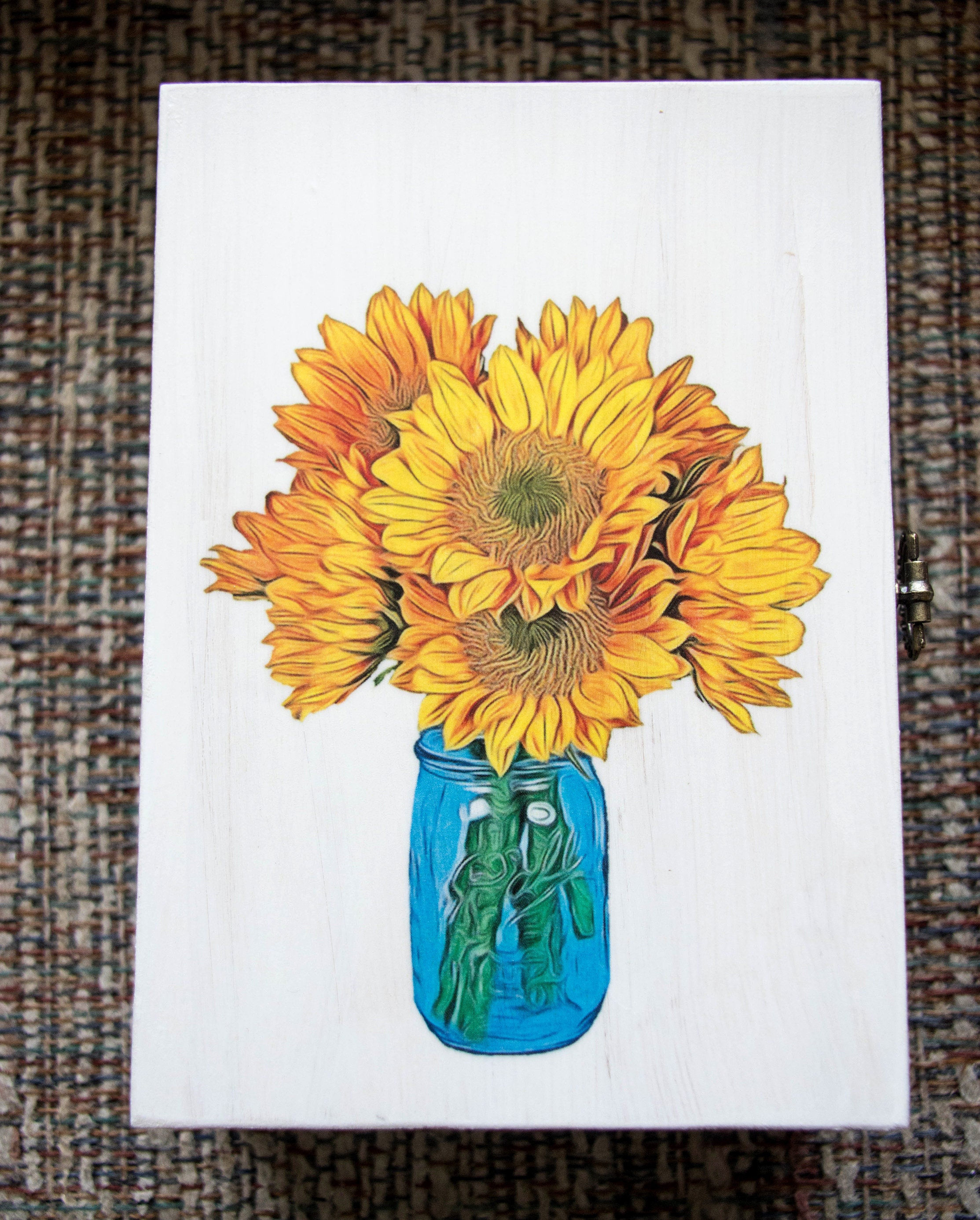 Artsy Sunflowers in Mason Jar photo transferred onto farmhouse Etsy