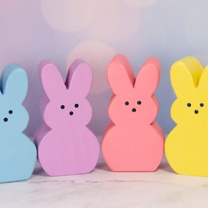 Set of 4 Adorable Handmade 4" Chunky Wood Easter Bunny Peeps - 5718