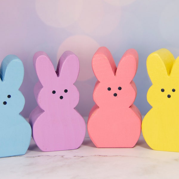 Set of 4 Handmade 4" Chunky Wood Easter Peeps - 5718