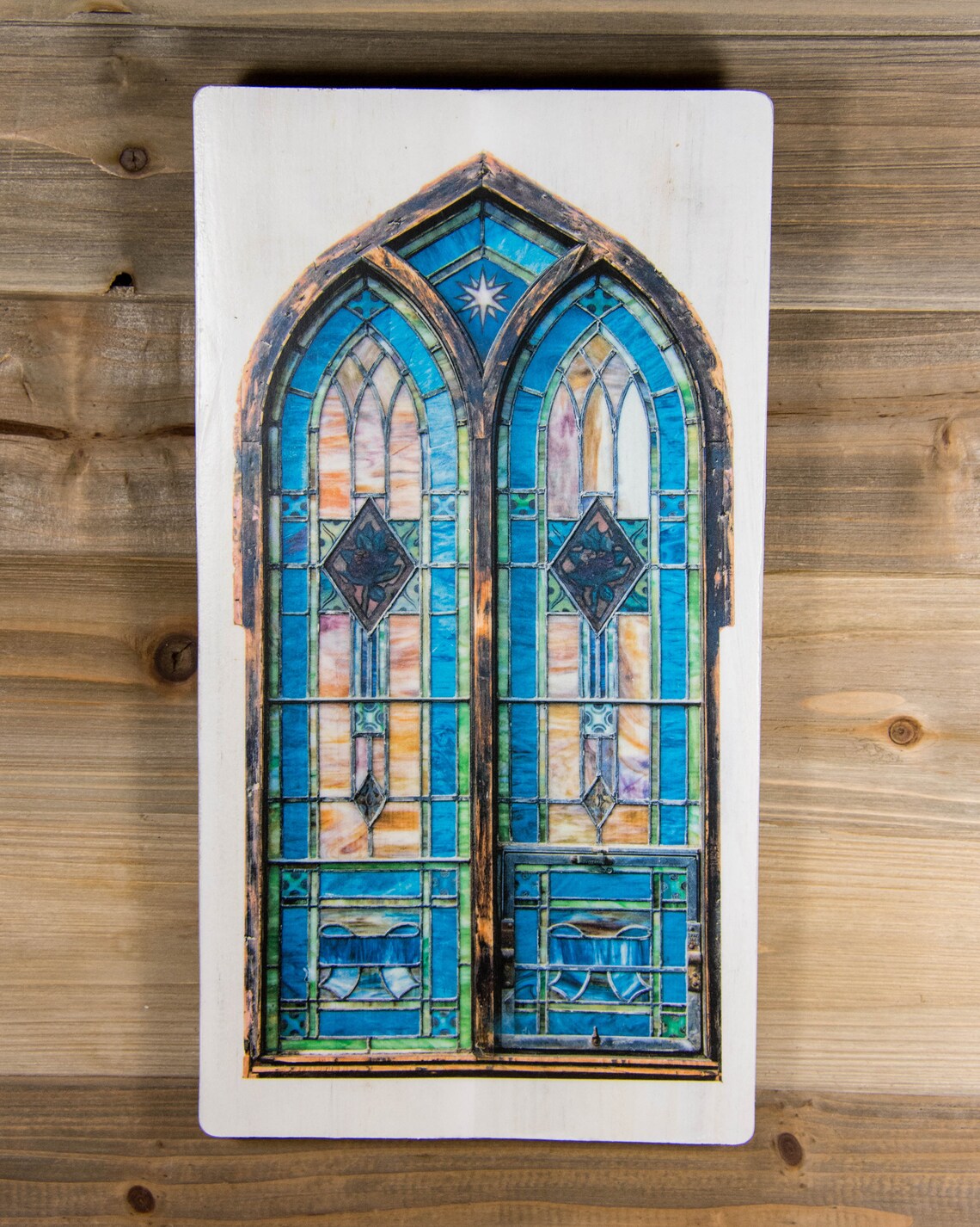 Beautiful Blue Stained Glass Window photo transferred onto Etsy