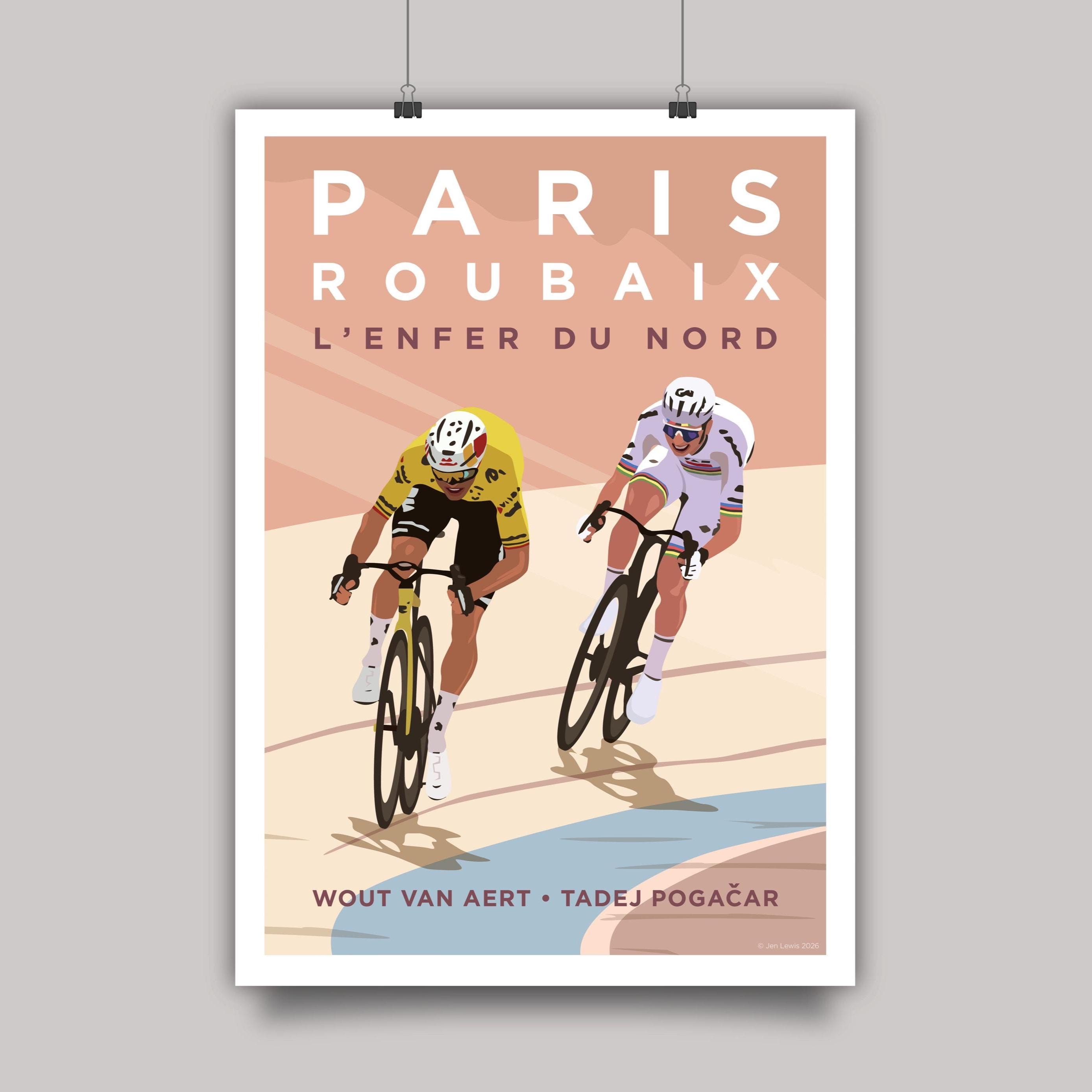 Paris Roubaix Art Print: Wout Van Aert and Tadej Pogačar 2026