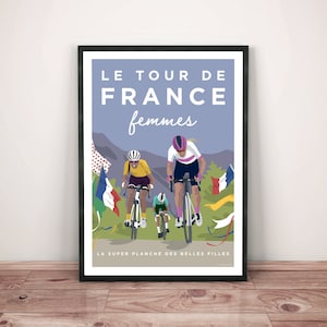Impresión artística de ciclismo femenino del Tour de Francia • Impresión artística de pared de ciclismo femenino • Póster de calidad TDFF Giclée • Ilustración de ciclista femenina