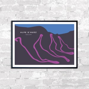 Alpe d'Huez Haarnadeln Grafik Radfahren Druck • Alpe d'Huez Frankreich Wandkunst • Berühmter Radfahrer Klettern Starkes Poster Kunstwerk