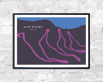Alpe d'Huez Cycling Art Print: Simplistic Hairpins Poster
