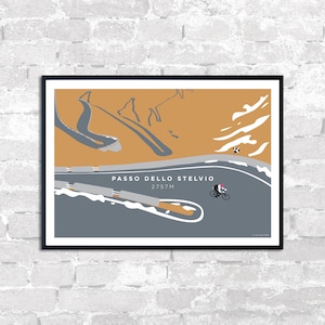 Stelvio Pass Cycling Art Print: Italy Cyclist Illustration