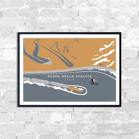 Stelvio Pass Cycling Art Print: Italy Cyclist Illustration